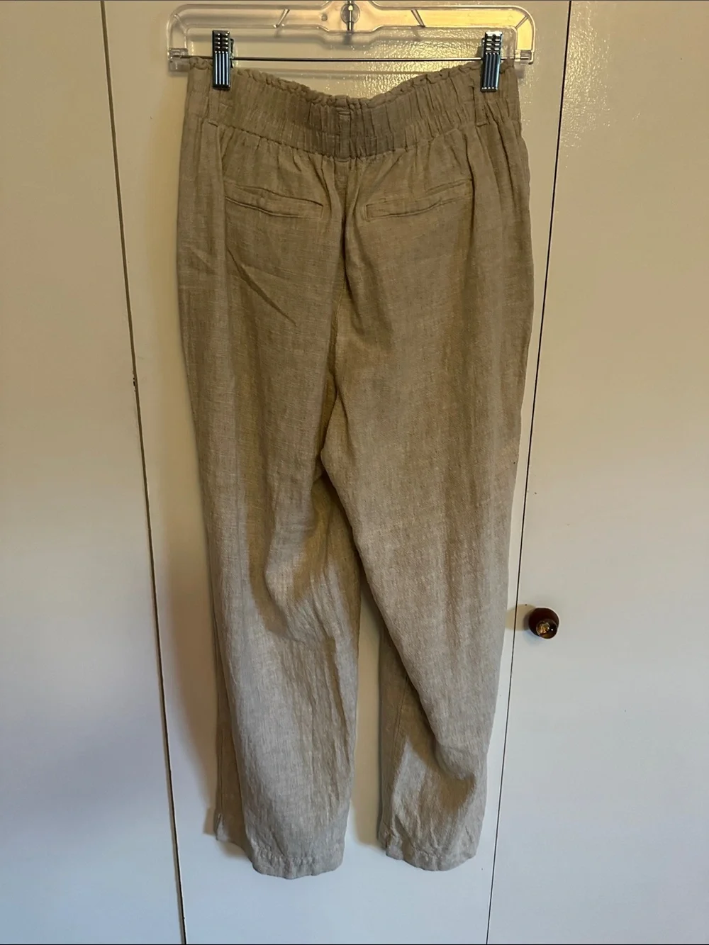 Briggs New York Natural Beige Linen-Blend Drawstring Pants